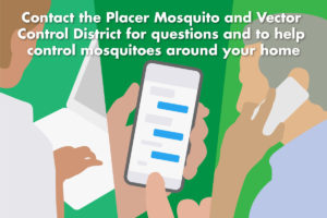 Graphic explaining to contact the Placer Mosquito and Vector Control District for questions and to help control mosquitoes around your home